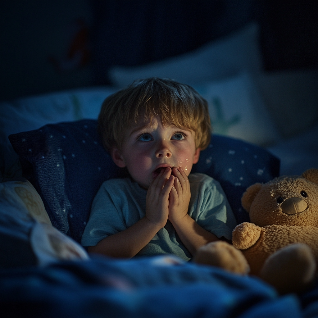 Un enfant effrayé qui regarde vers le haut | Source : Midjourney