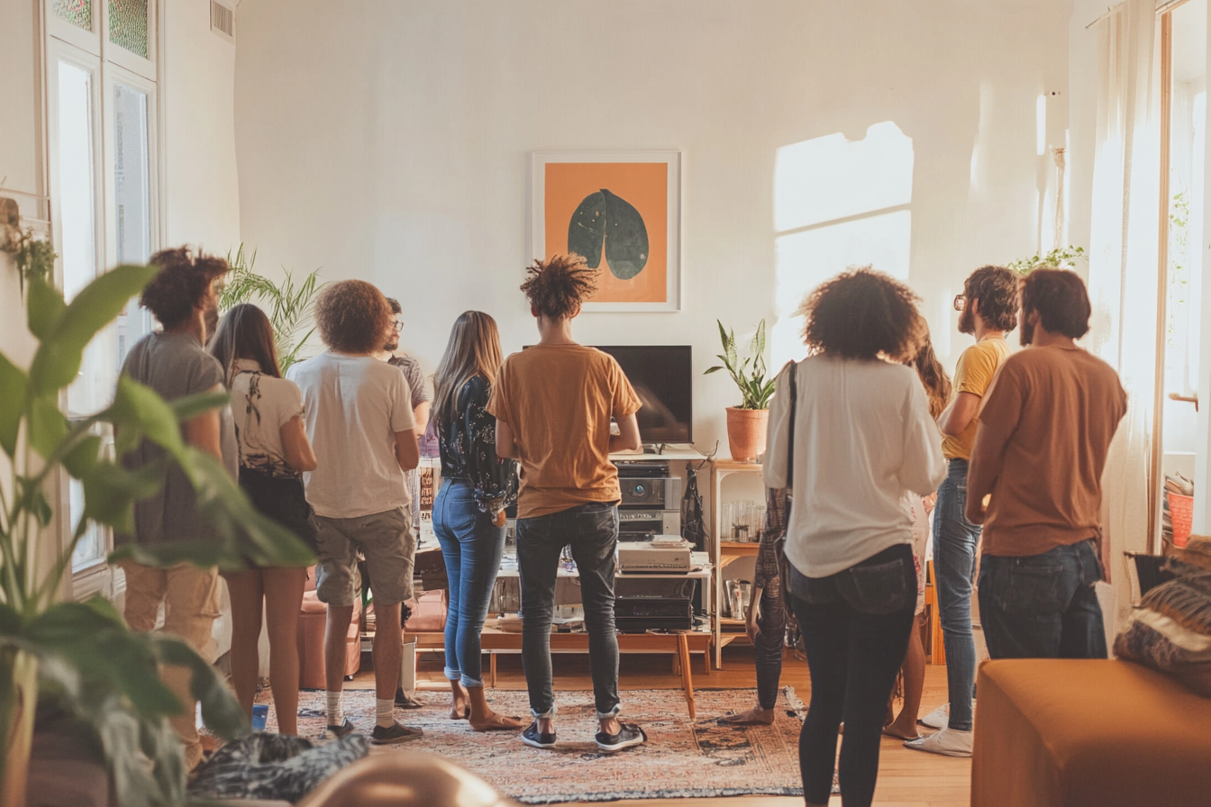 Des personnes debout dans un salon | Source : Midjourney