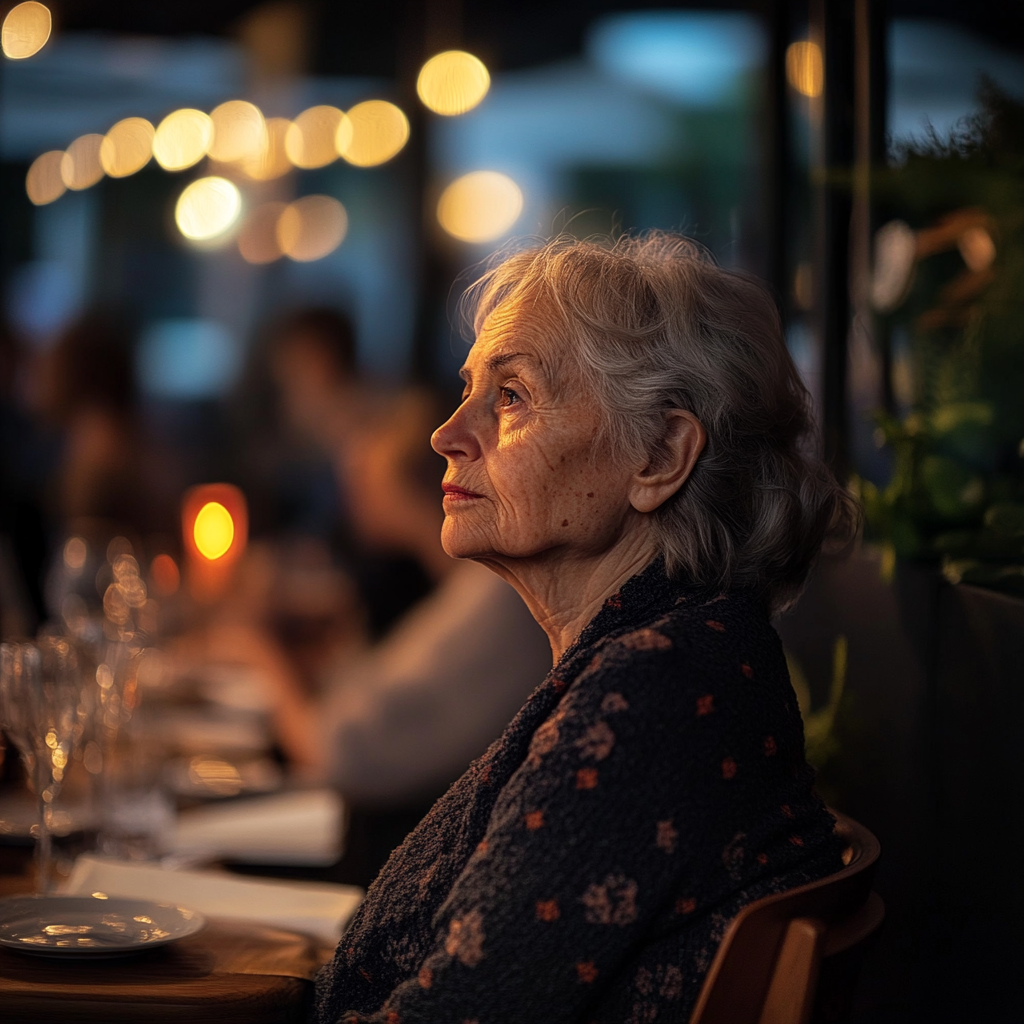 Une femme âgée tranquille dans un restaurant | Source : Midjourney