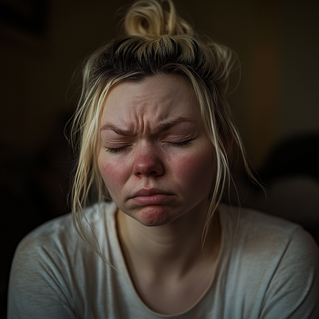 Une femme qui souffre ferme les yeux | Source : Midjourney