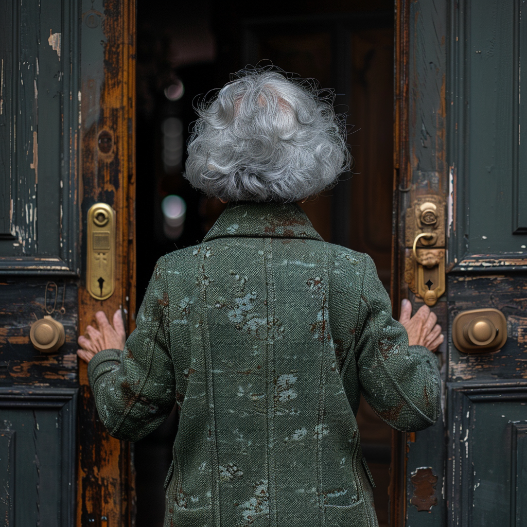 Jane debout sur la porte | Source : Midjourney