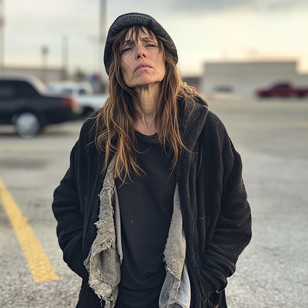 Une femme sans abri dans un parking | Source : Midjourney