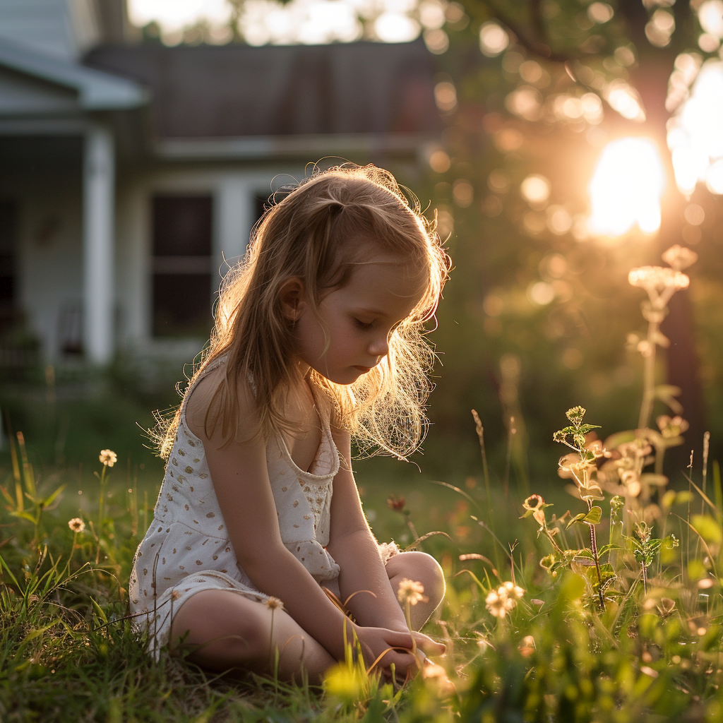 Une petite fille qui joue seule dans une cour | Source : Midjourney