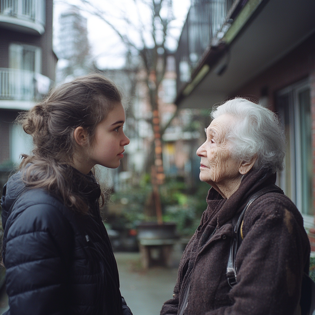 Une jeune femme qui essaie de parler à une personne plus âgée | Source : Midjourney