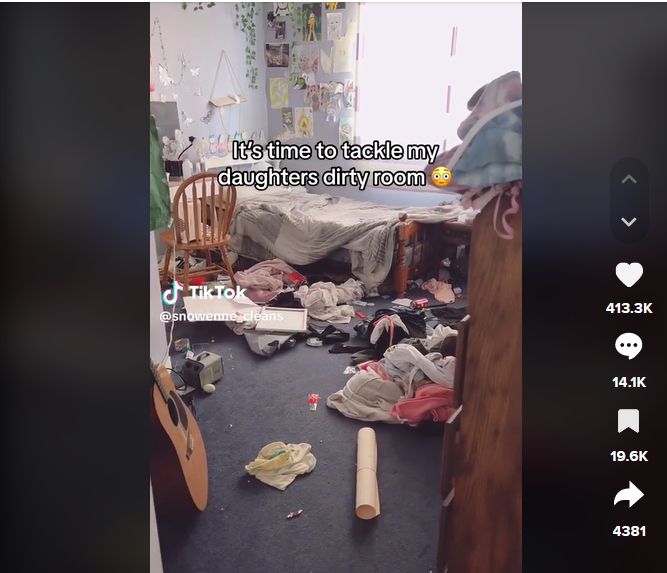 La chambre sale de la fille adolescente de Snowenne | Source : tiktok.com/@snowenne_cleans