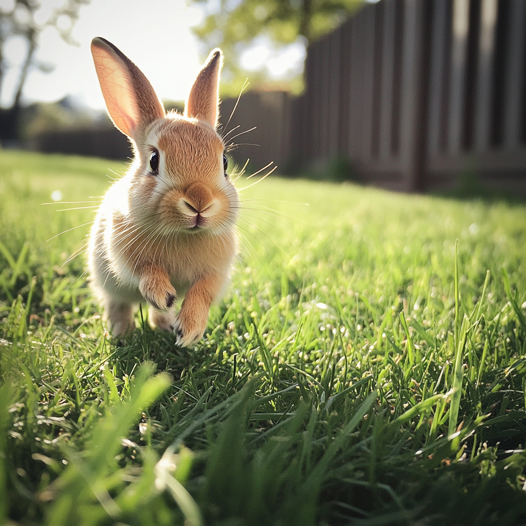 Un lapin qui sautille dans l'herbe | Source : Midjourney