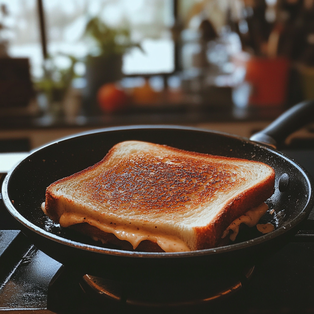 Un sandwich grillé sur une poêle | Source : Midjourney