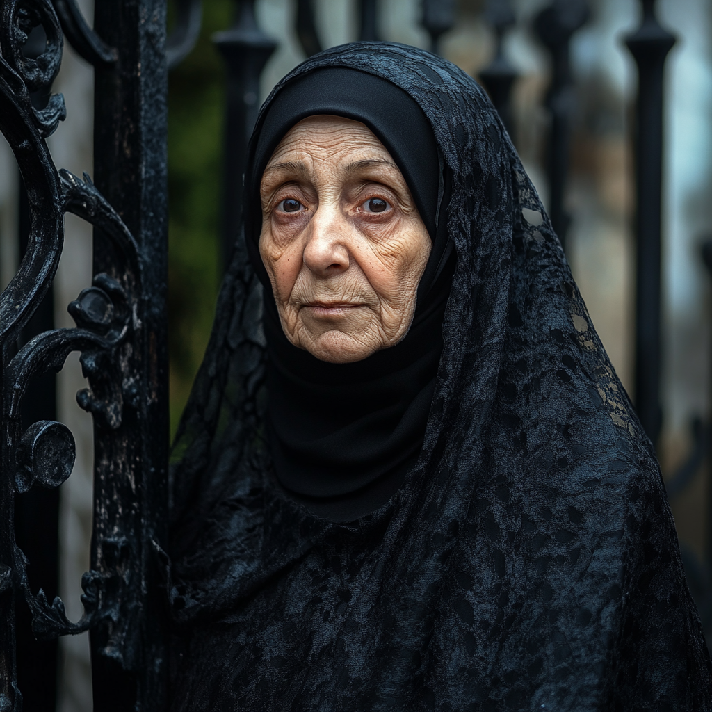 Une vieille femme qui regarde droit devant elle | Source : Midjourney