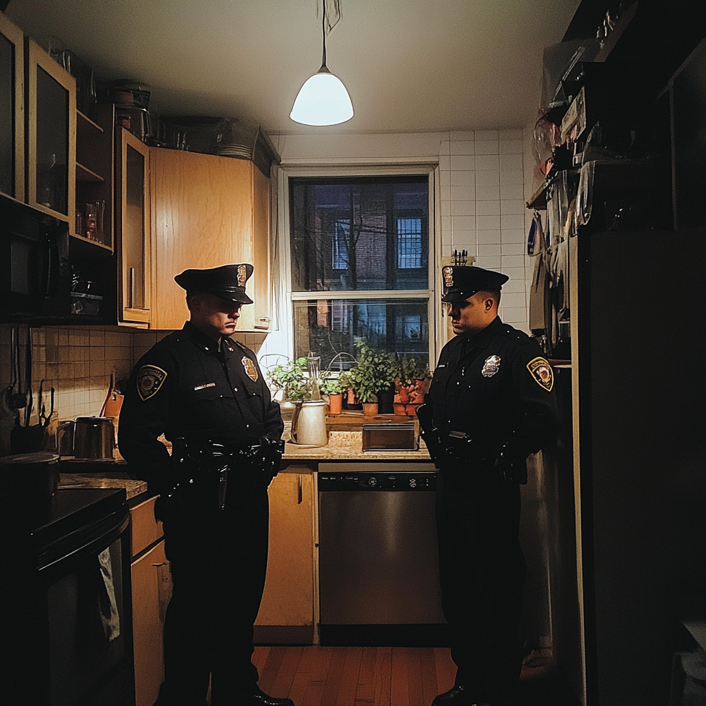 Deux policiers debout dans une cuisine | Source : Midjourney