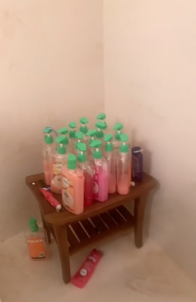 La femme a découvert plus d'une douzaine de bouteilles de savon dans la douche. | Source : TikTok.com/@missmcnallyyy