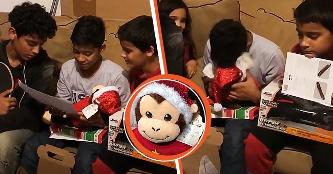 Des photos d'Antonio Jr. recevant un singe jouet pour Noël avec un cliché du jouet superposé à ces photos. | Source : youtube.com/Antonio Vargas