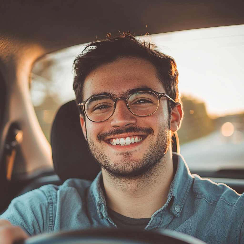 Un homme souriant au volant | Source : Midjourney