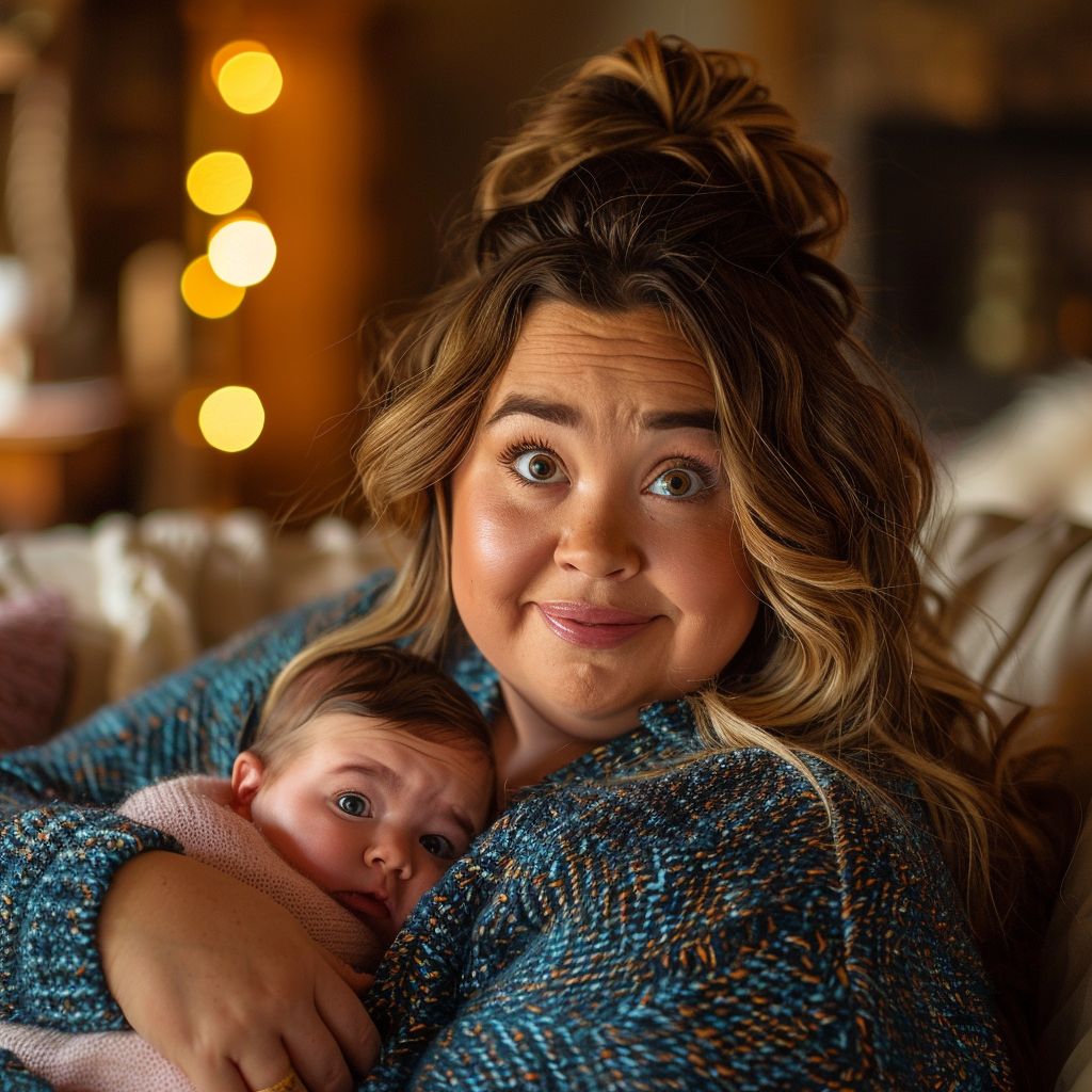 Femme souriante berçant son bébé | Source : Midjourney