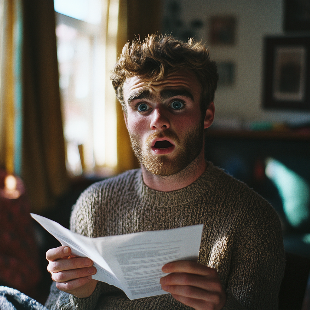 Un homme choqué regardant un document | Source : Midjourney