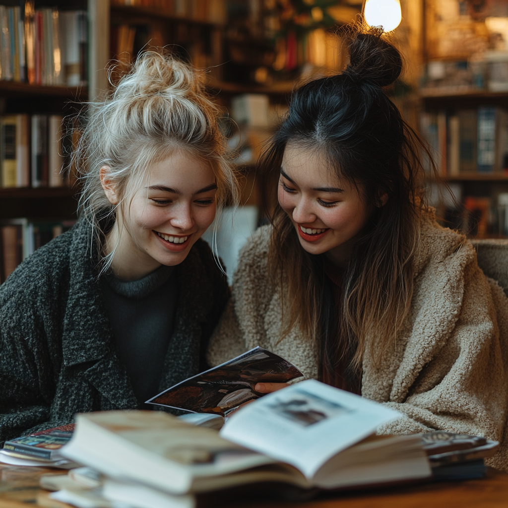 Des femmes regardent des livrets de voyage | Source : Midjourney