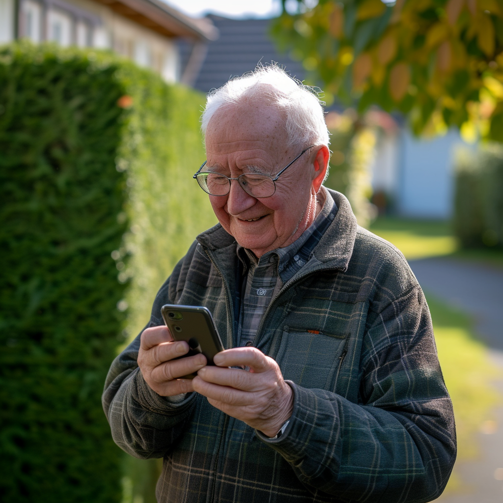 Un homme âgé utilisant un téléphone | Source : Midjourney