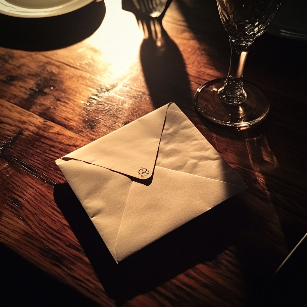 Une enveloppe sur une table | Source : Midjourney