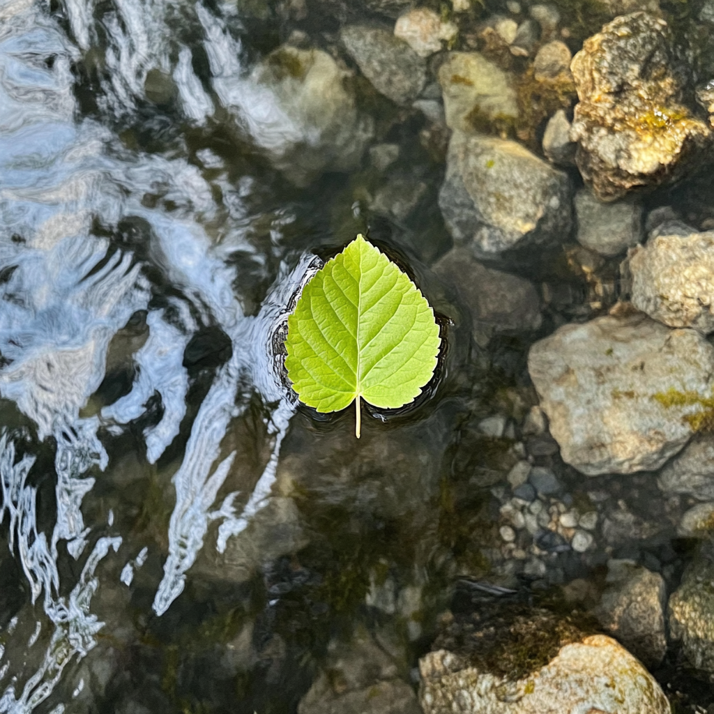 Une feuille dans un ruisseau | Source : Midjourney