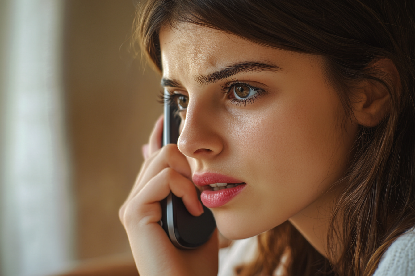 Une femme inquiète qui parle au téléphone | Source : Midjourney