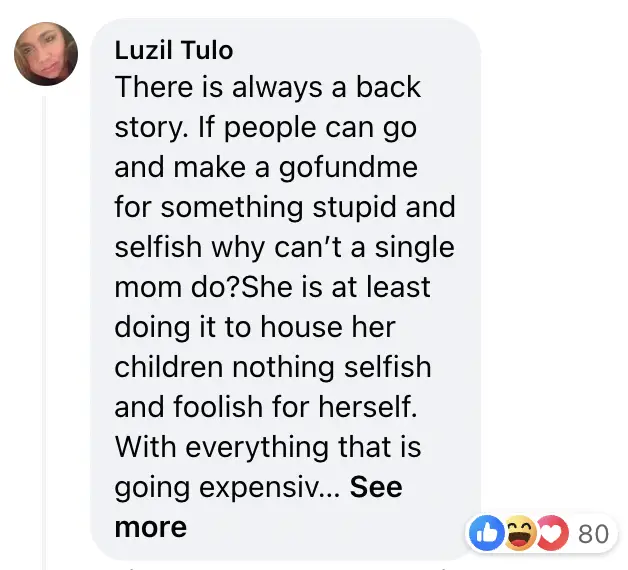 Commentaire de Luzil Tulo sur l'initiative GoFundMe de Kara Hoppo | Source : Facebook.com/DailyMailUK