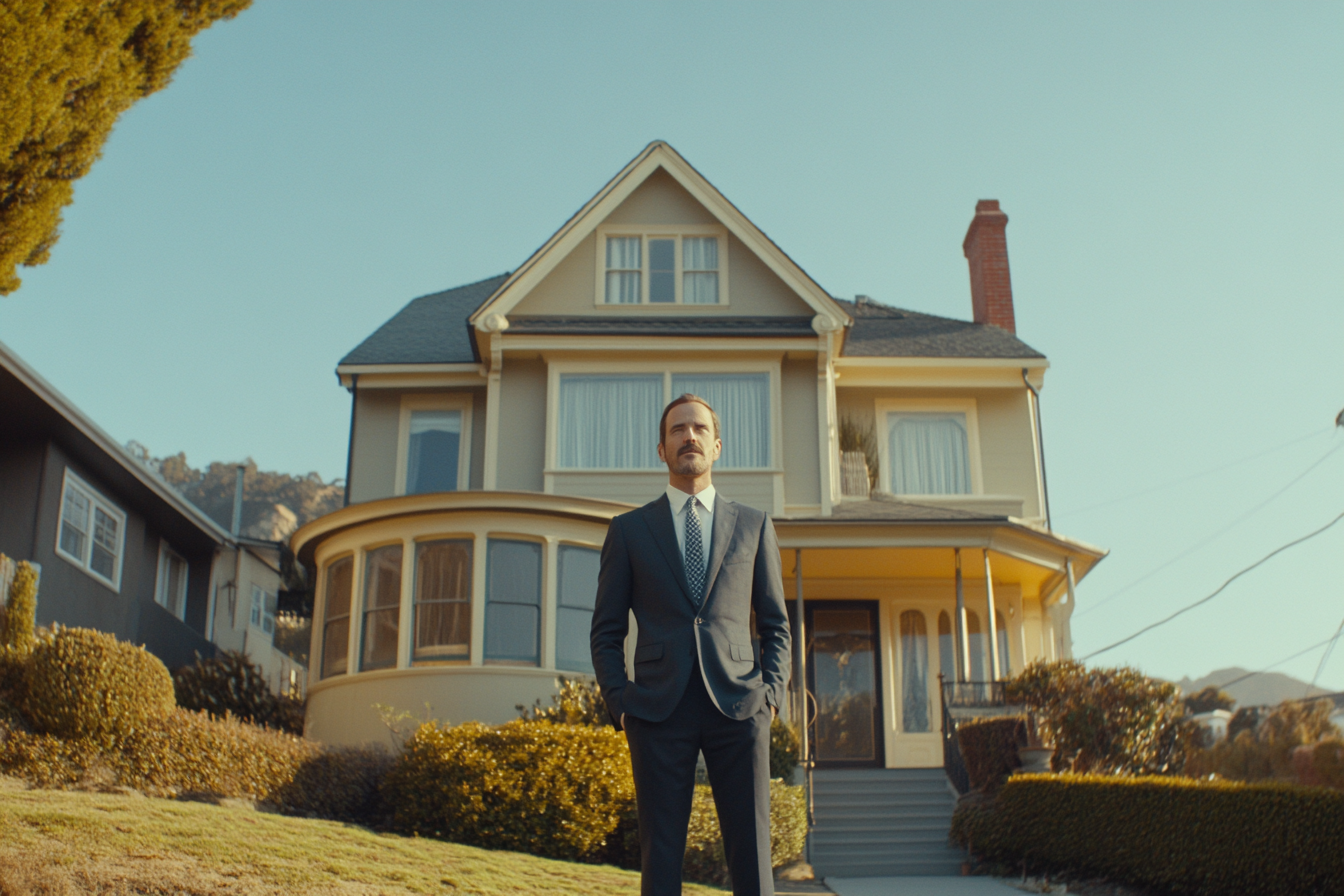 Un homme debout devant sa maison | Source : Midjourney