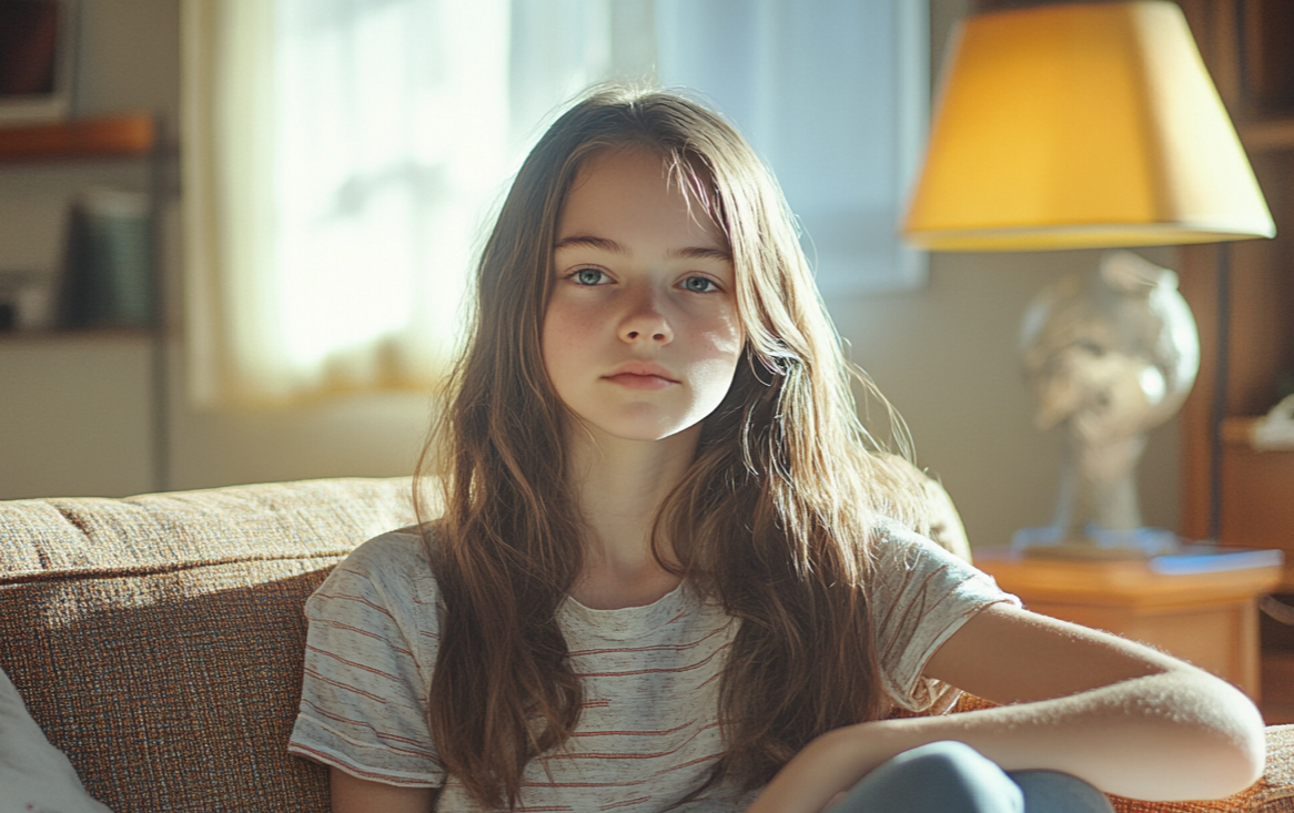 Une fille assise sur un canapé | Source : Midjourney