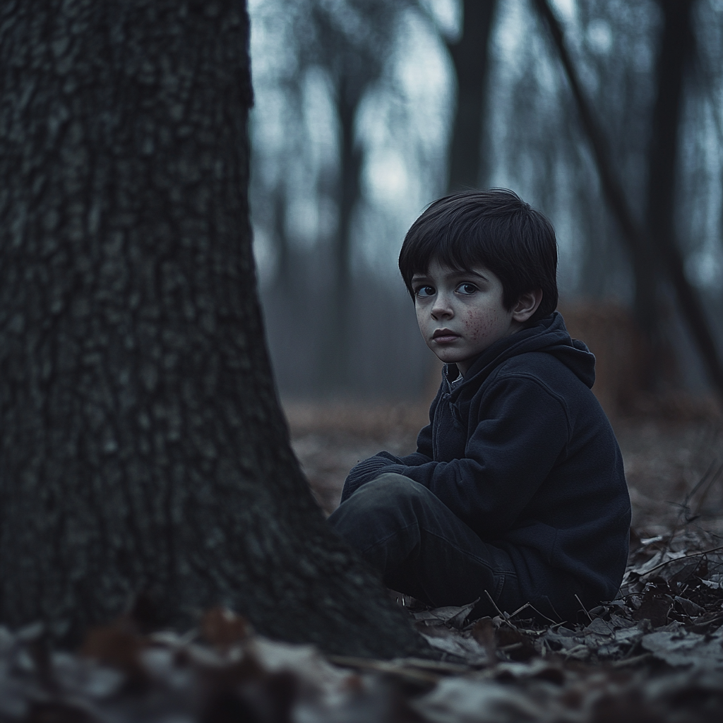 Un garçon triste dans les bois | Source : Midjourney