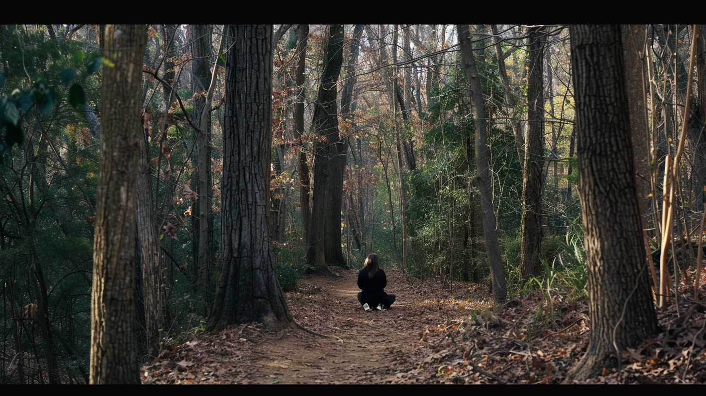 Femme assise seule dans les bois | Source : Midjourney