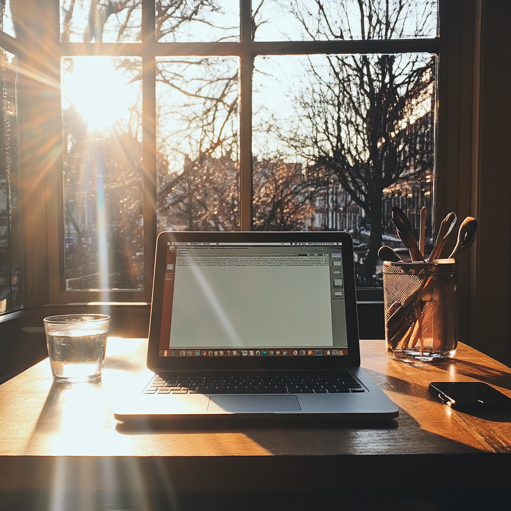 Un ordinateur portable ouvert sur une table | Source : Midjourney