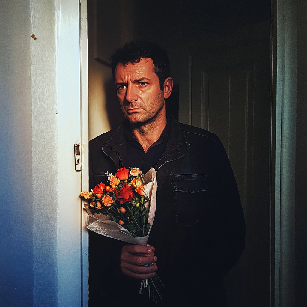 Un homme tenant un bouquet de fleurs | Source : Midjourney