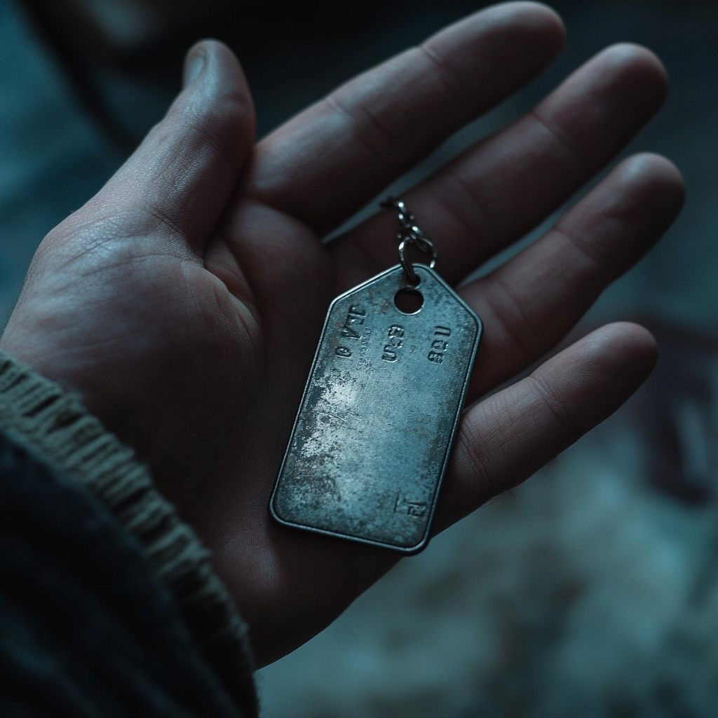 Un homme tenant un dog-tag | Source : Midjourney