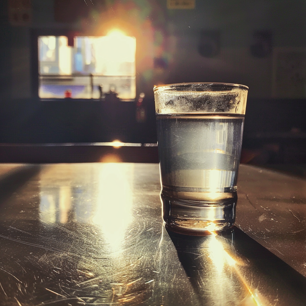 Un verre d'eau sur une table | Source : Midjourney