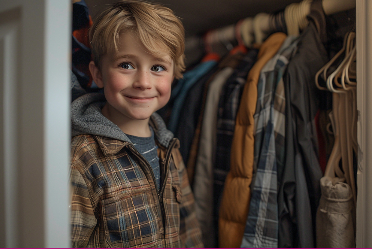 Un jeune garçon dans le placard d'un couloir | Source : Midjourney