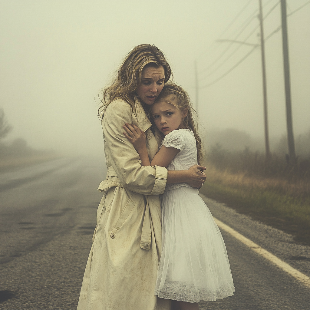 Une femme serrant sa fille dans ses bras | Source : Midjourney