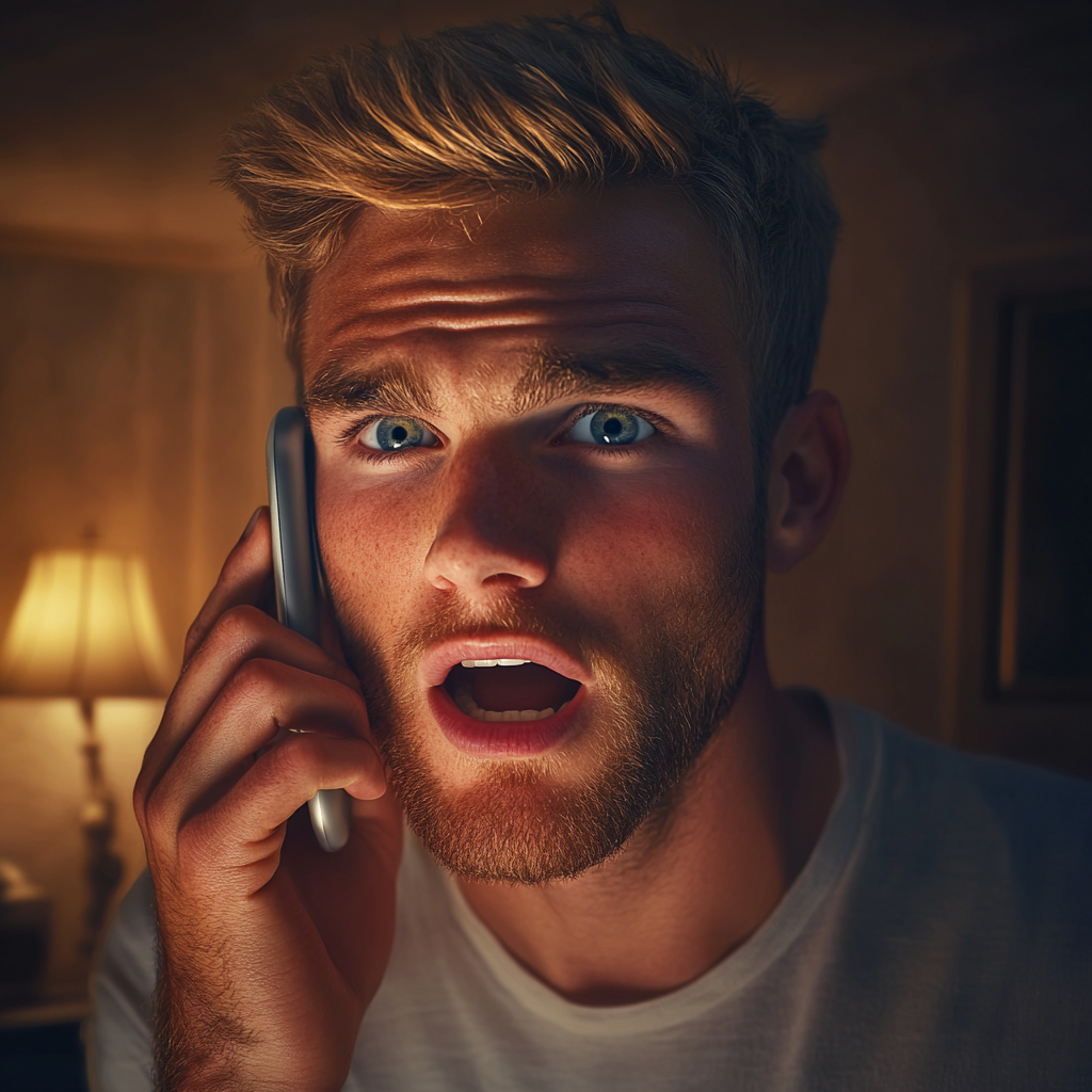 Un homme effrayé qui parle au téléphone | Source : Midjourney