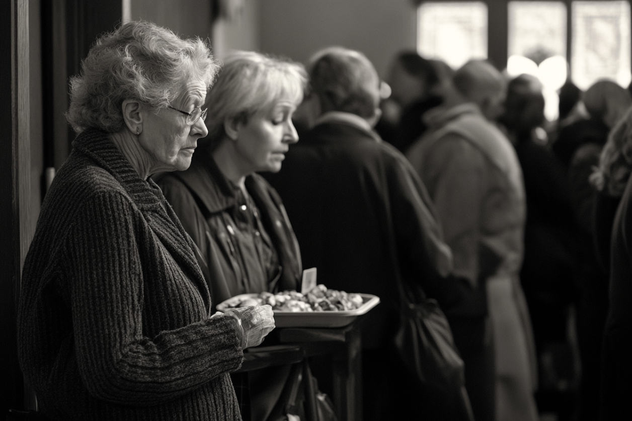 Des personnes lors d'un repas-partage à l'église | Source : Midjourney