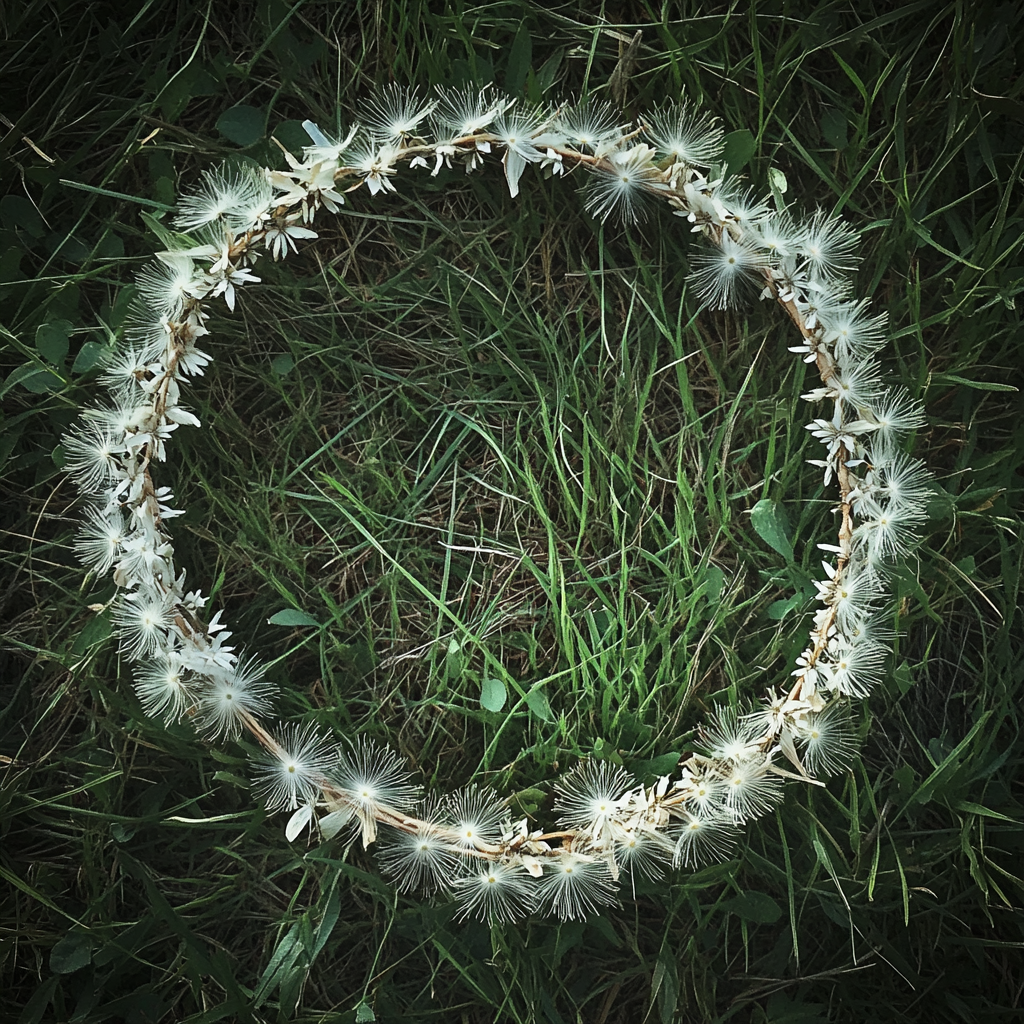 Une couronne de pissenlits sur de l'herbe | Source : Midjourney