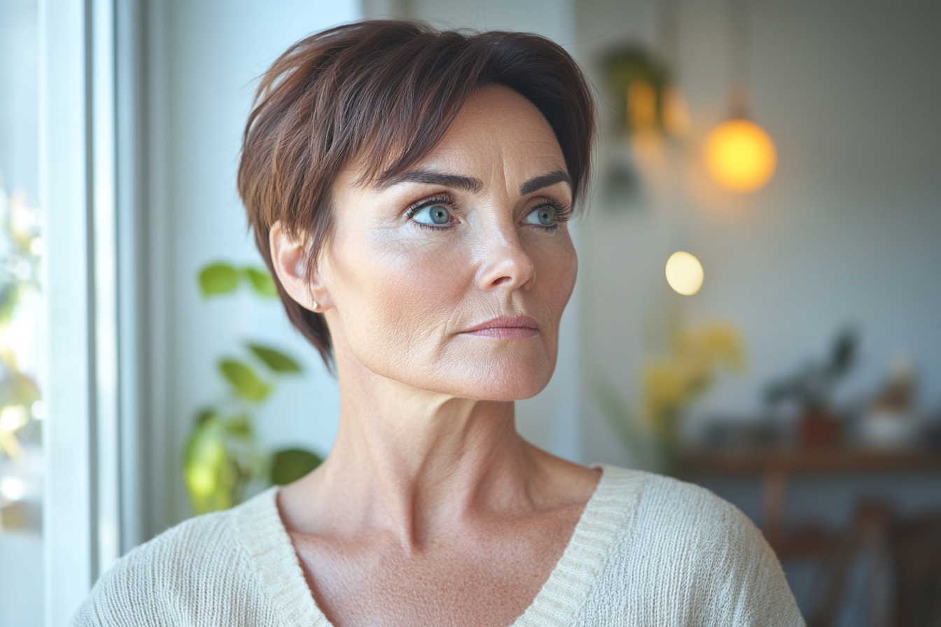 Une femme debout dans son salon | Source : Midjourney