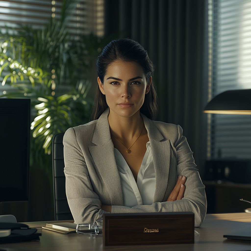 Une femme assise dans son bureau | Source : Midjourney