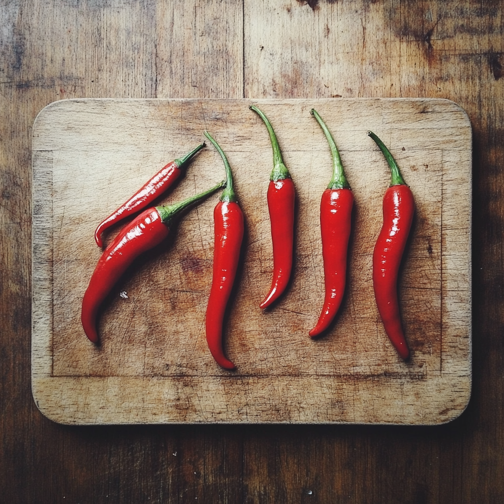 Piments sur une planche | Source : Midjourney