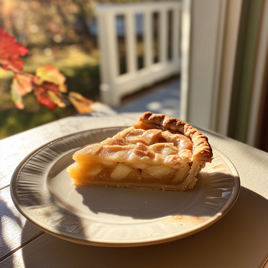Une part de tarte aux pommes sur une assiette | Source : Midjourney