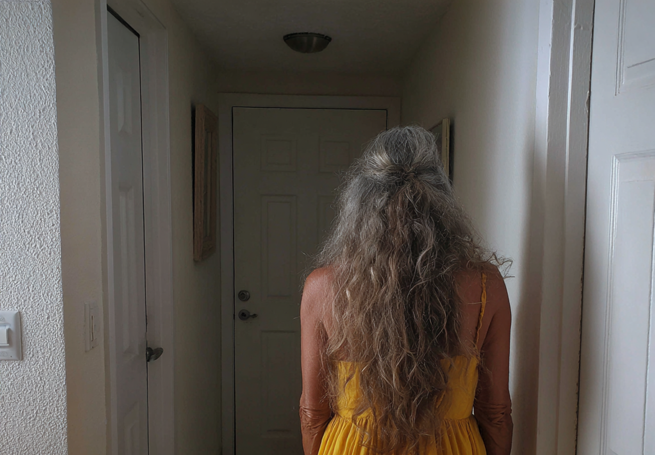 Une femme âgée debout dans un couloir | Source : Midjourney