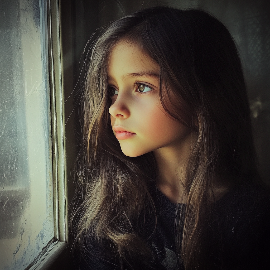 A little girl standing by a window | Source: Midjourney