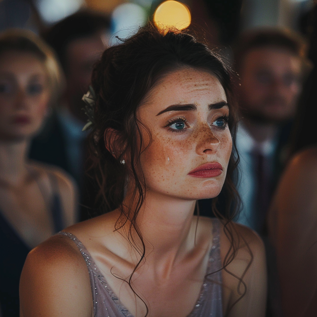 Une demoiselle d'honneur qui pleure lors d'un mariage | Source : Midjourney