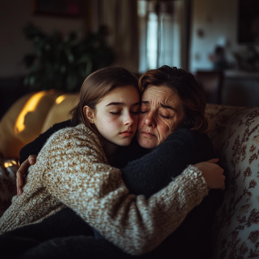 Une fille qui serre sa mère dans ses bras | Source : Midjourney