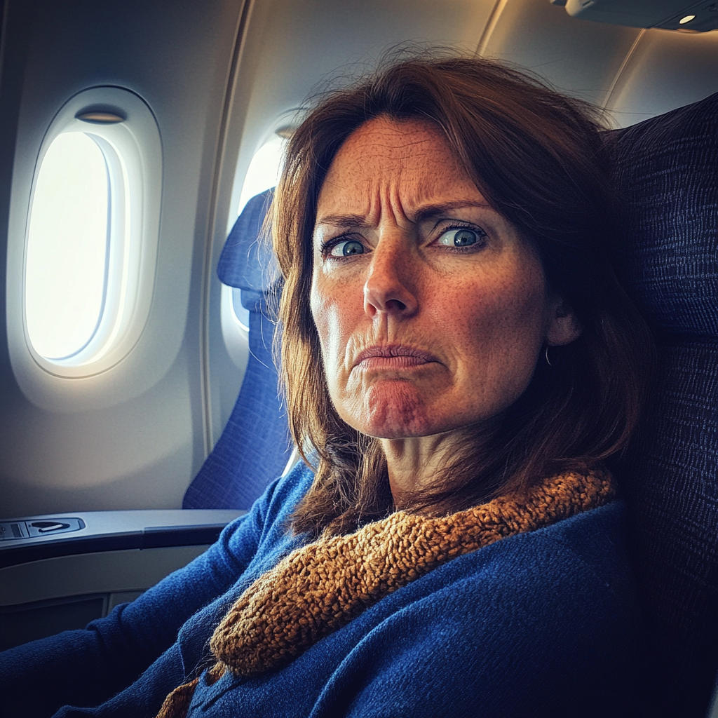 Une femme agacée assise dans un avion | Source : Midjourney