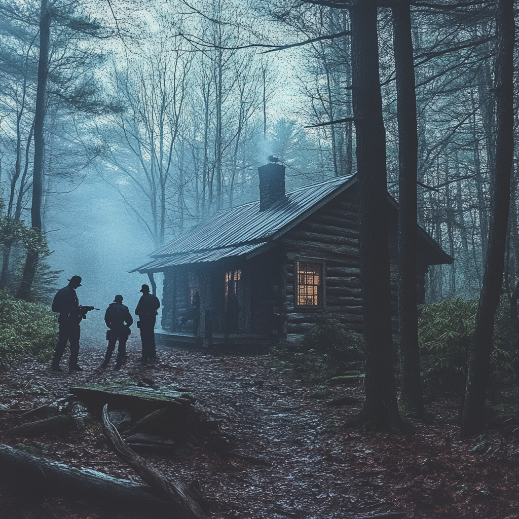 La police fouille une cabane dans les bois | Source : Midjourney