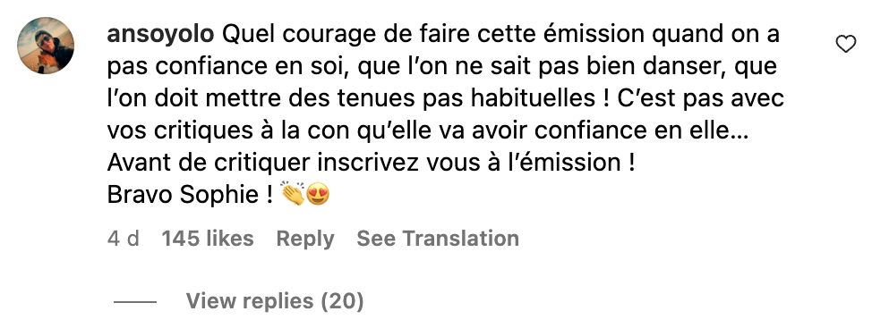 Commentaire d'une internaute sur la prestation de Sophie Davant | Source : Instagram/DALS