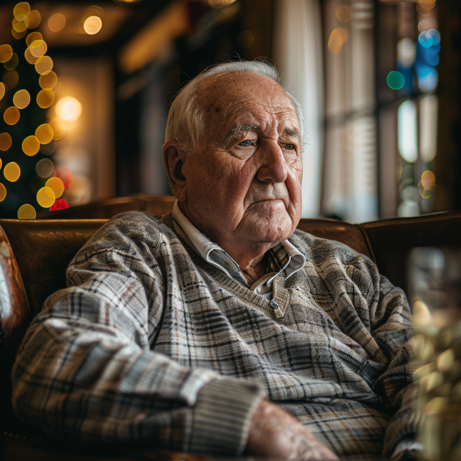 Un grand-père triste assis seul dans un restaurant | Source : Midjourney