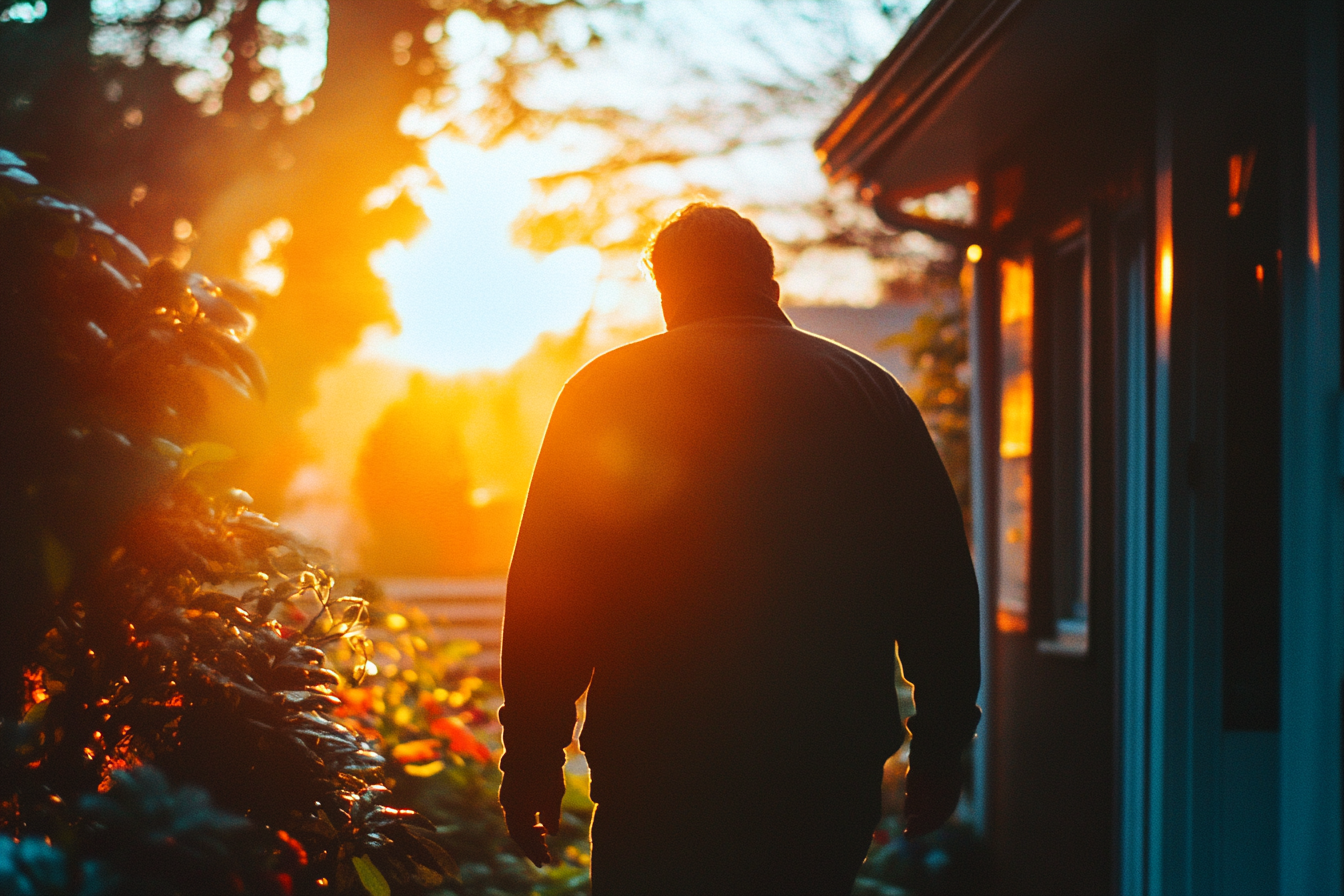 Un homme s'éloigne de la maison | Source : Midjourney